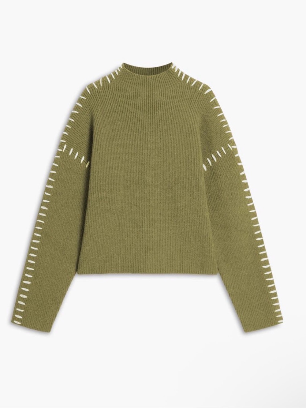Commense green Stitch-Trim mock neck Sweater
